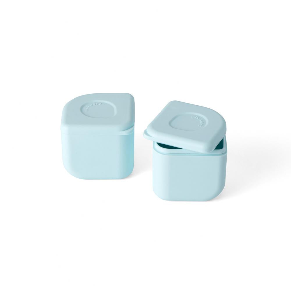 Miniware Grow Bento in Chrome with 2 silipods in Aqua