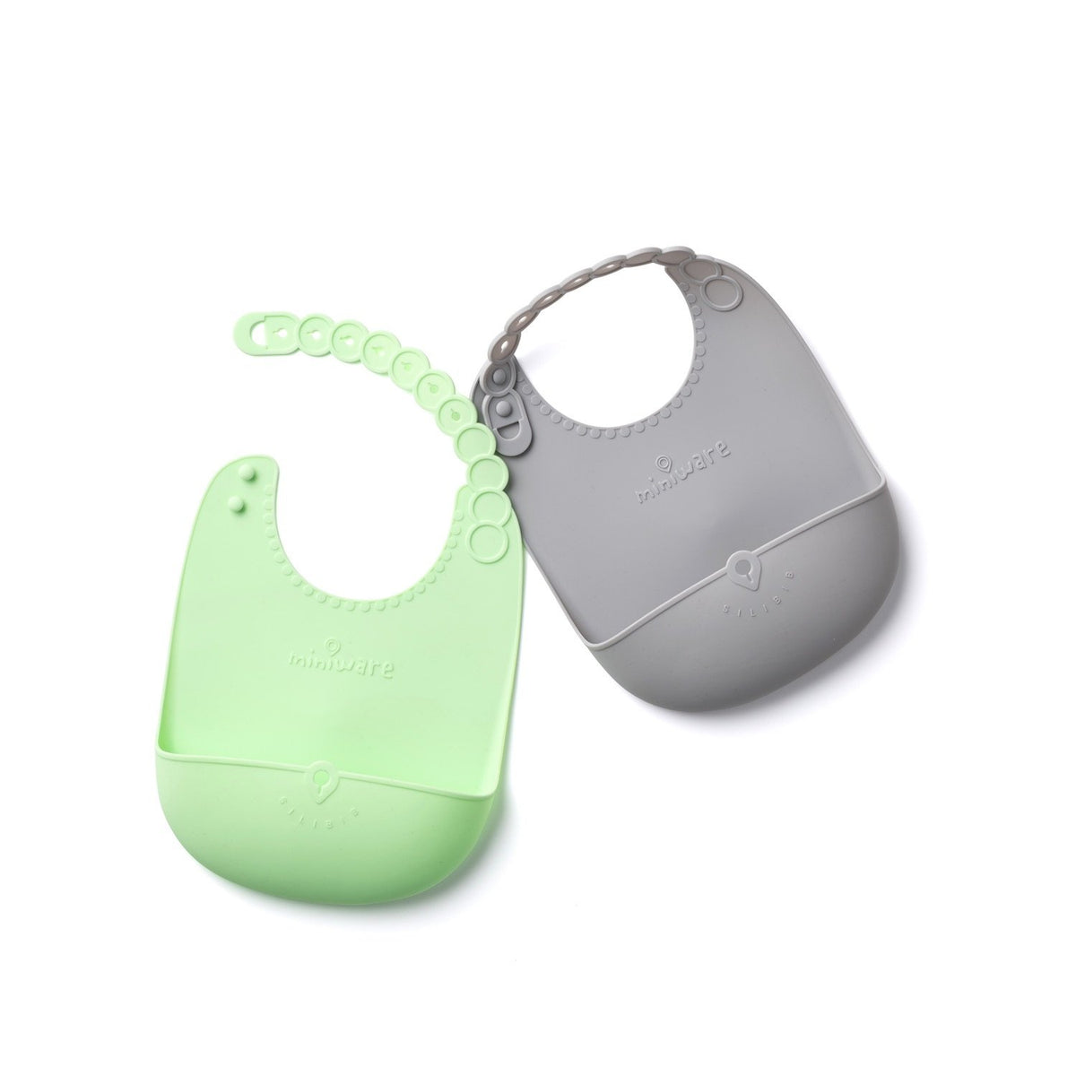 Miniware Roll &amp; Lock bib (Set of 2) - Silicone Bib in Key Lime + Grey