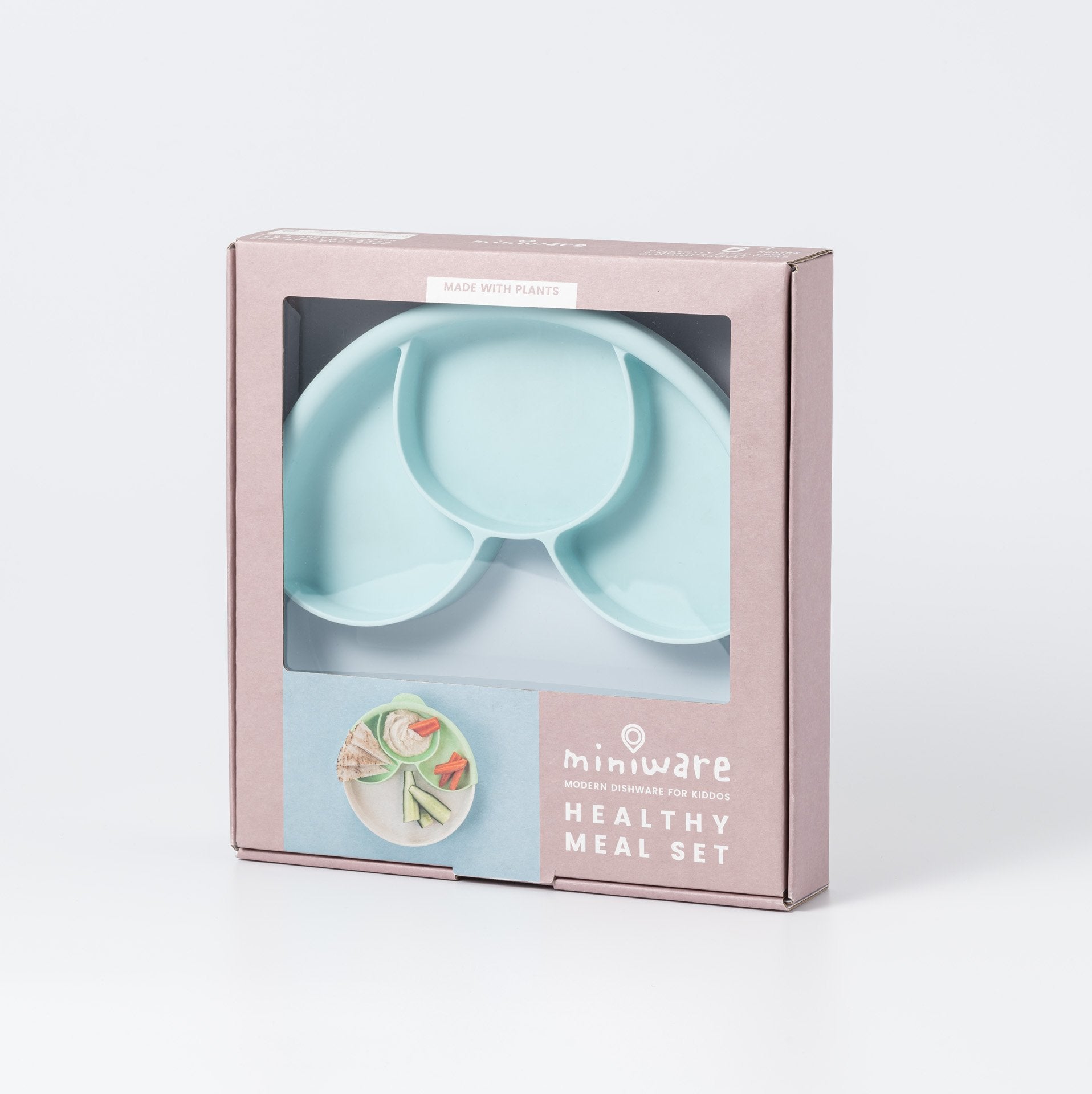 Miniware Healthy Meal Set - PLA Smart Divider Suction Plate + Silicone Divider in Aqua