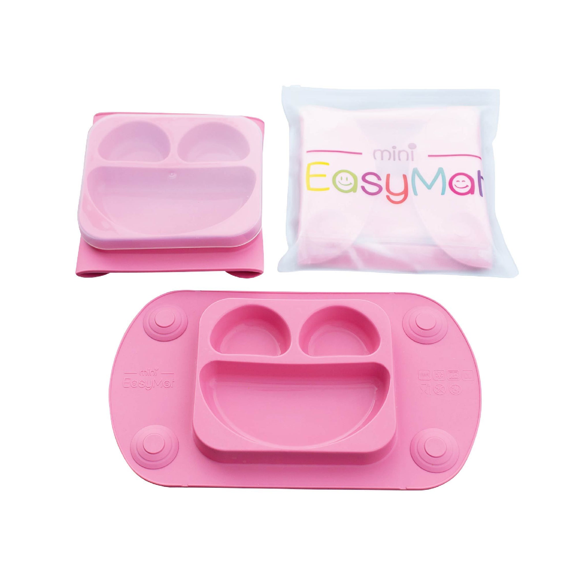 EasyTots EasyMat Mini 可摺疊防滑矽膠餐盤套裝 - Pink
