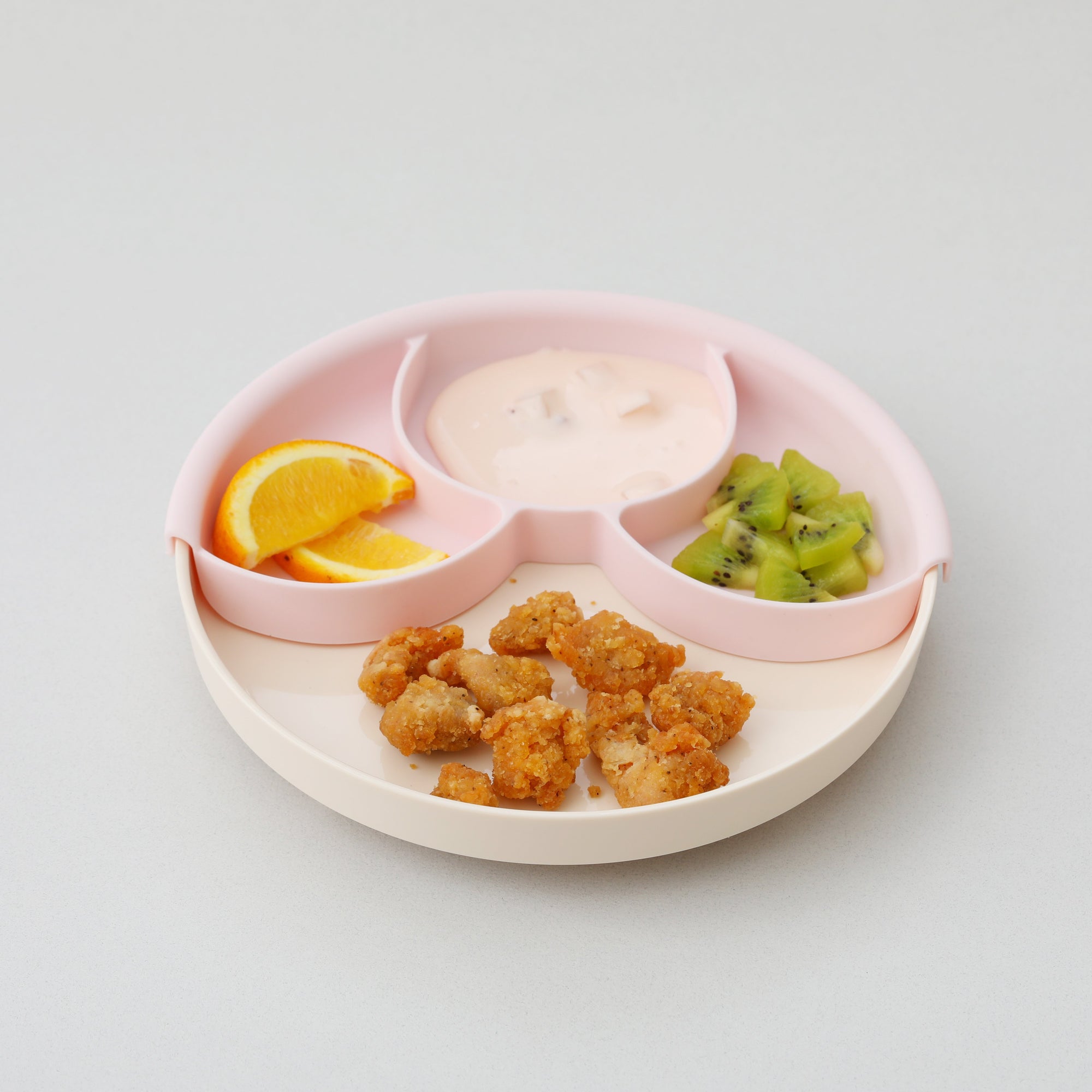 Miniware Healthy Meal Set - PLA Smart Divider Suction Plate in Grey + Silicone Divider in Cotton Candy
