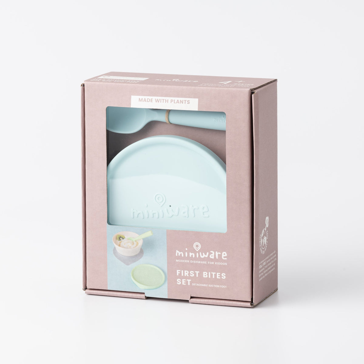 Miniware First Bite Set - PLA Cereal Suction Bowl + Silicone Spoon and Cover in Aqua