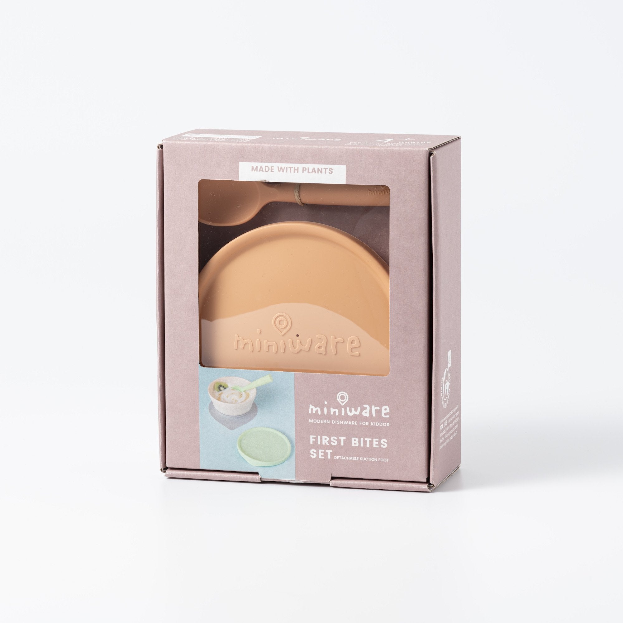 Miniware First Bite Set - PLA Cereal Suction Bowl + Silicone Spoon and Cover in Toffee