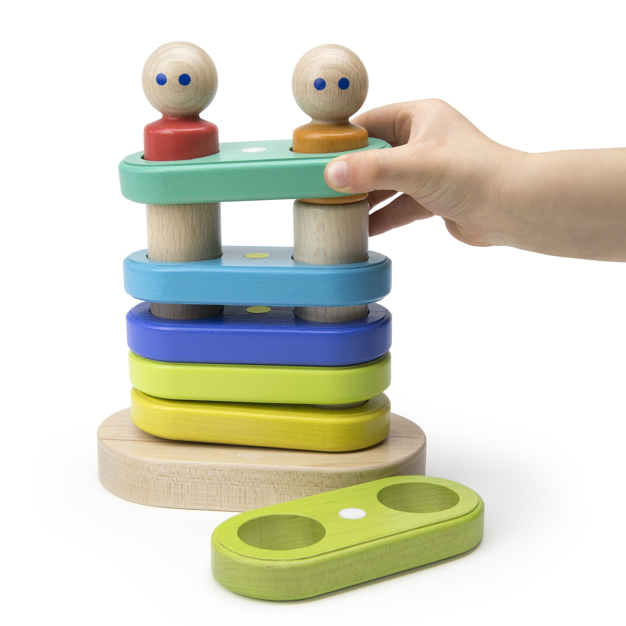 Tegu Floating Stacker Blue & Green Magnetic Wooden Blocks