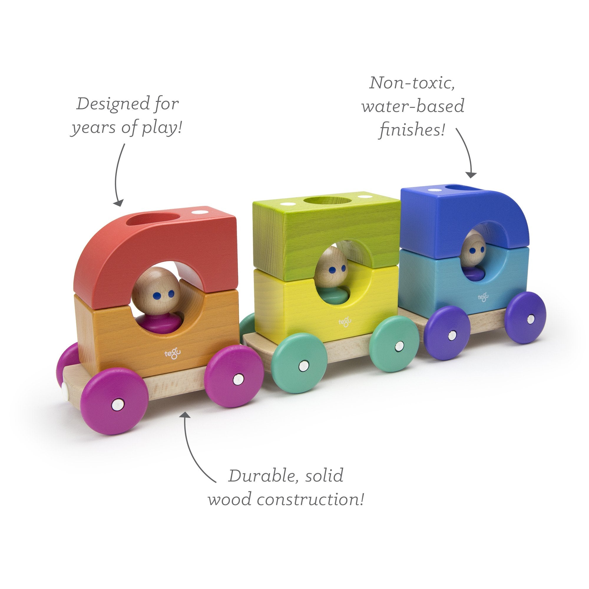 Tegu Tram Rainbow Magnetic Wooden Blocks