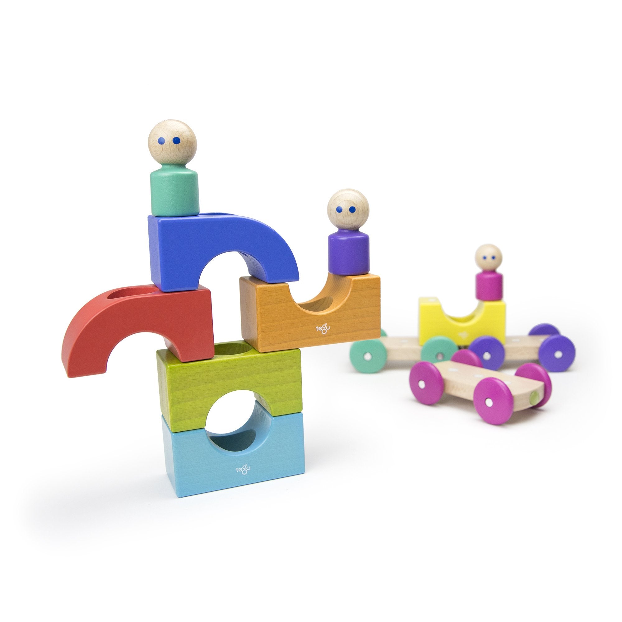 Tegu Tram Rainbow Magnetic Wooden Blocks