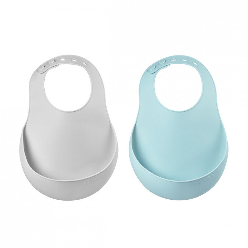 BEABA 2 Silicone Bib Set Green/Grey