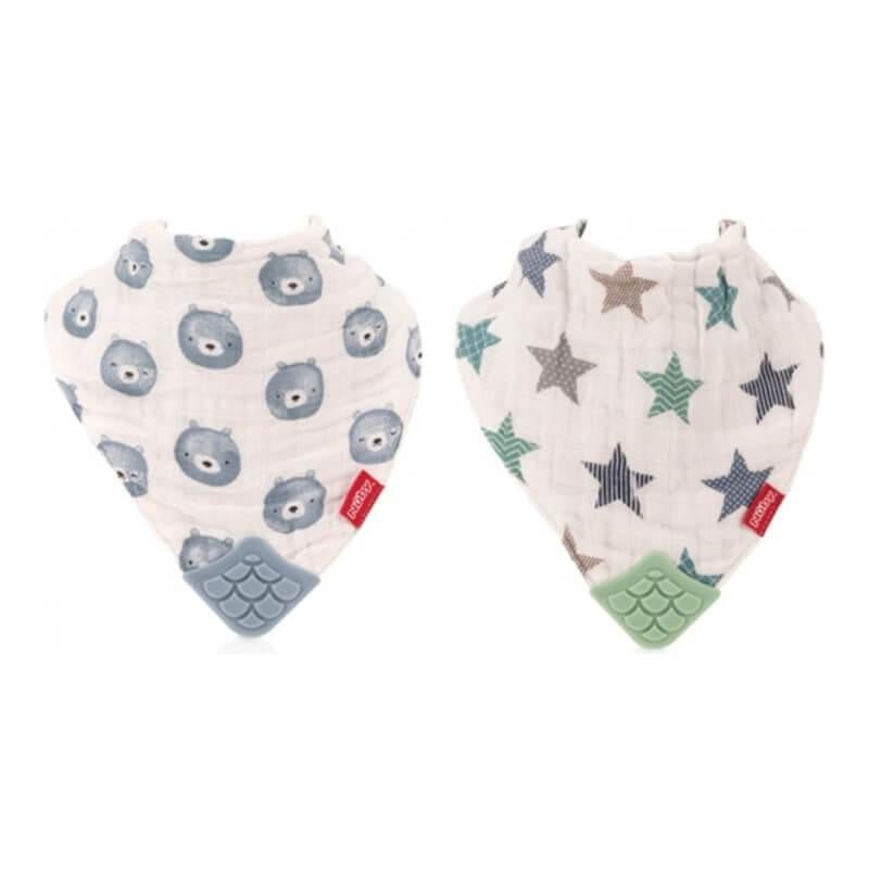 nuby-2pk-muslin-bandana-bibs-with-teether-business-wear-star-&-bi-polar-bears-1