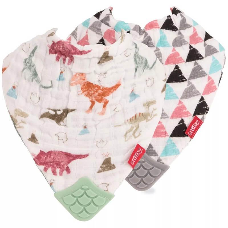 nuby-2pk-muslin-bandana-bibs-with-teether-extinction-party-&-triangles-1